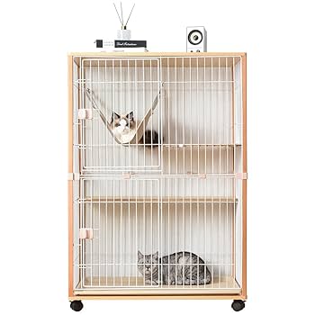 多段式 キャットケージ　ほぼ新品です！ Amazon.co.jp: OSJ 猫 ケージ キャットケージ 2段 木製フレーム